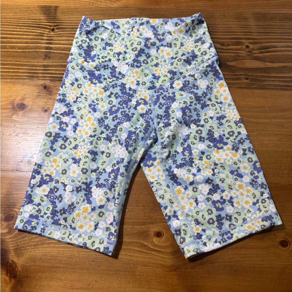 Aeropostale Floral Bike Shorts - Blue, Yellow, and White